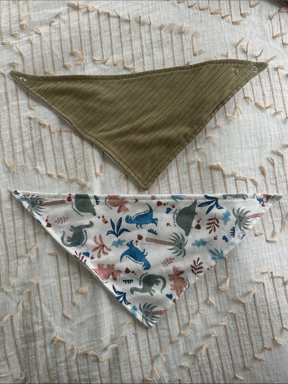 Baby Bandana Bibs Set - Olive Green Rib + Dino Print